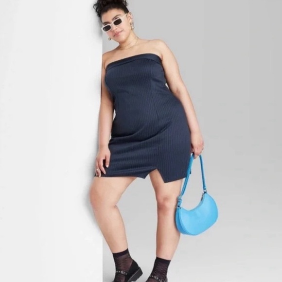 Wild Fable Strapless Ponte Knit Pin Stripe Tube Mini Bodycon Dress - Picture 1 of 7